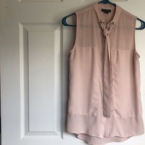 Metaphor Mauve Tank Top Button-Up Blouse with Tie